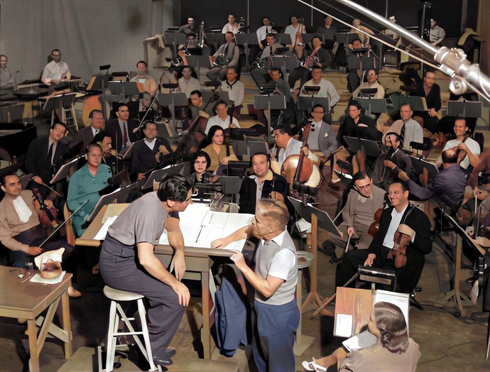 chaplin with meredith willson and orchestra