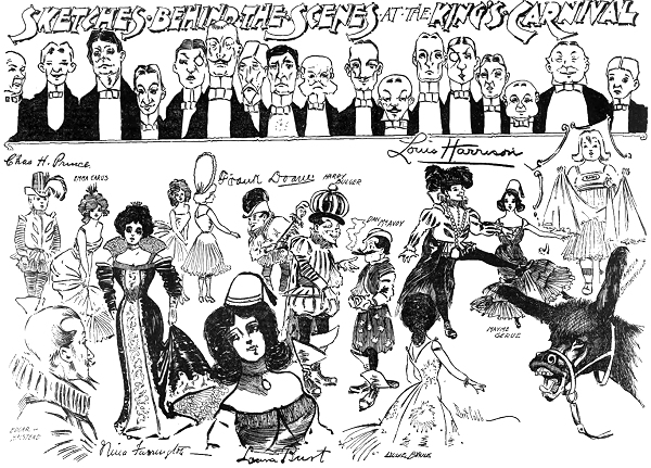 cartoon of caricatures by Bert Cobb from 1902