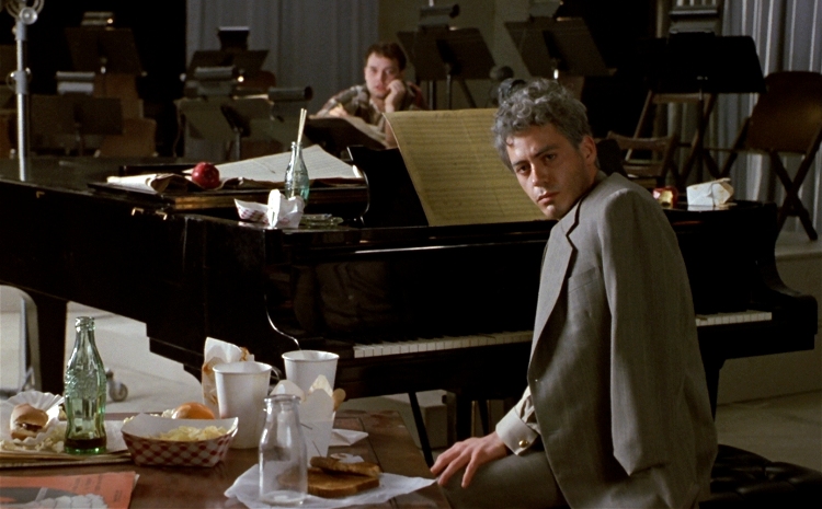 robert downey jr. as chaplin in a scene depicting his scoring a film