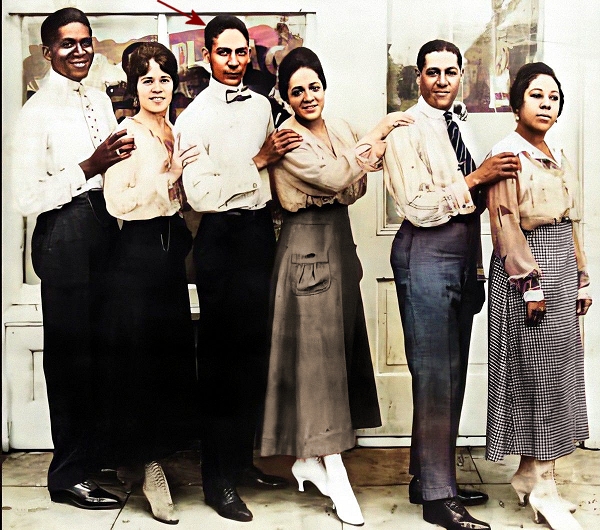 jelly roll morton and gang in front of the cadillac cafe