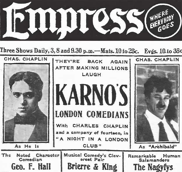 advertisement for karno show featuring chaplin
