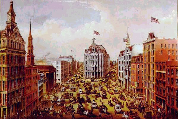 currier and ives print of broadway in new york city