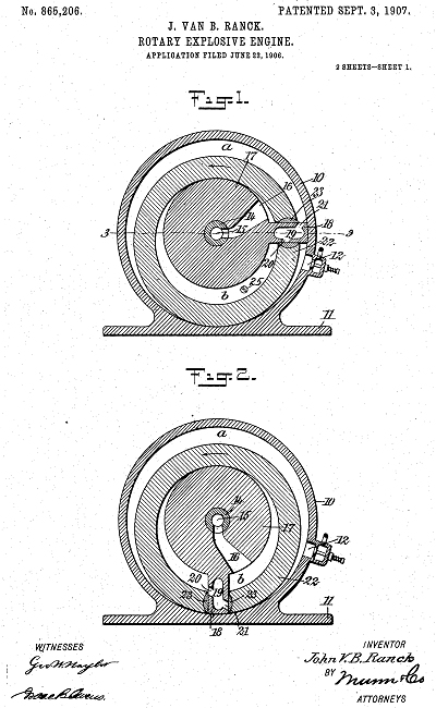 patent drawing for the j v ranck rotary engine
